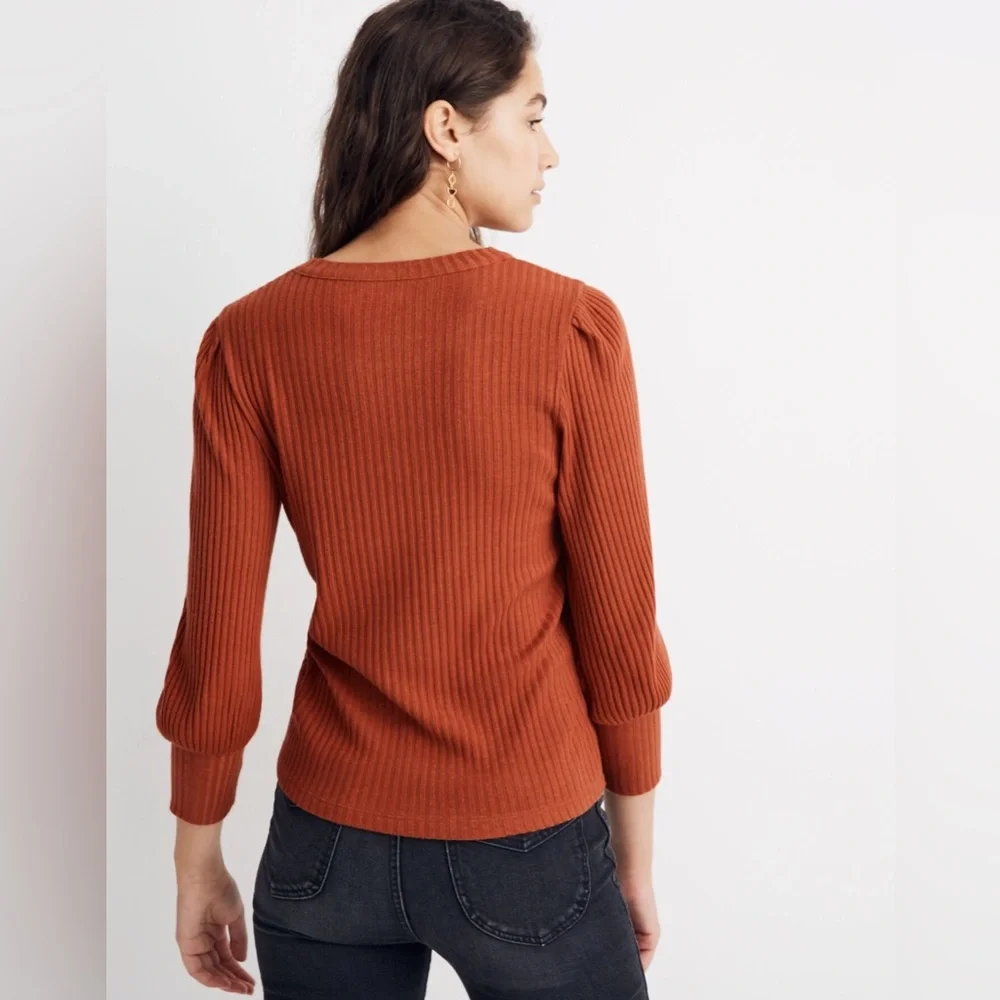 Madewell Brushed Rib Pleat-Sleeve Top Afterglow Red XXS - Picture 5 of 5
